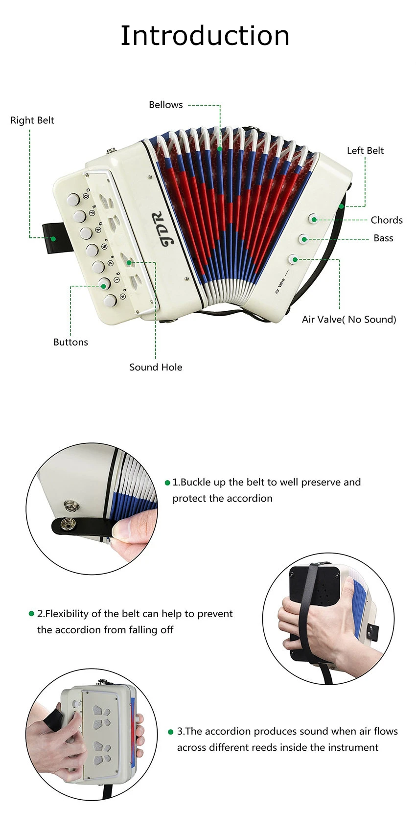 JDR 7 кнопок Белый Аккордеон музыкальный инструмент моделирование обучения concertina Ритм Группа клавиатура подарок игрушки для детей