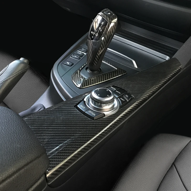 Car Styling Interior Carbon Fiber Gear Shift Knob Cover Multimedia Button Panel Trim Sticker For BMW F30 F32 F34 F36 Accessories |