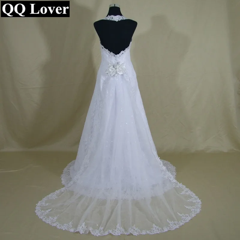 QQ Lover 2019 элегантное кружевное свадебное платье с лямкой на шее со съемным шлейфом