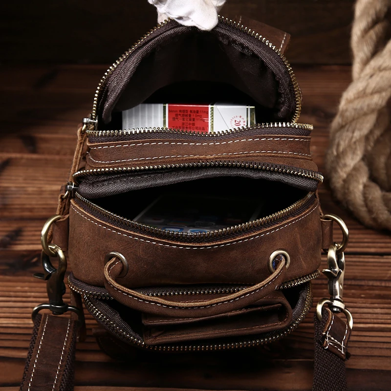 Брендовая мужская поясная сумка из натуральной воловьей кожи Crazy Horse винтажная