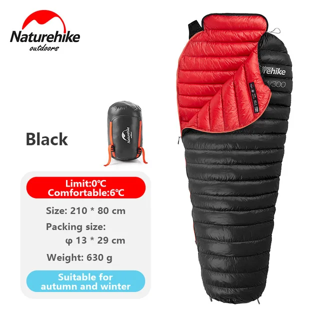 Black Naturehike спальный мешок с гусиным пухом Сверхлегкий 750 наполнение мощность зима теплый открытый взрослых спальные мешки для кемпинга Пешие прогулки - Цвет: Black