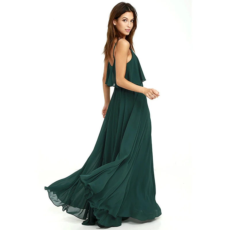 Женское шифоновое платье на бретелях спагетти без рукавов|sexy long dress|plunge neck dresslong