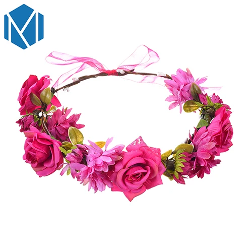 Rose red M MISM, богемский стиль, свадебные ободки с розами для девушек, гирлянда, головной убор, цветочный ободок для волос для женщин, аксессуары для волос, венки - Цвет: Rose red