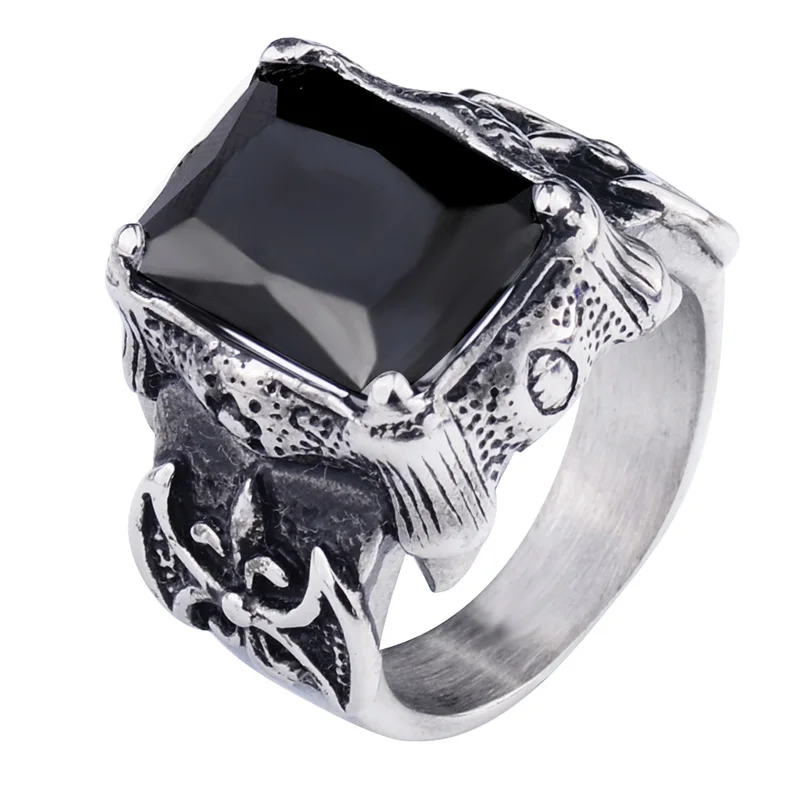 Black CZ EdgLifU мужское кольцо золото/серебро+ черный Винтажное кольцо с когтями для женщин готическое кольцо из нержавеющей стали панк Байкер мужской подарок - Цвет основного камня: Black CZ