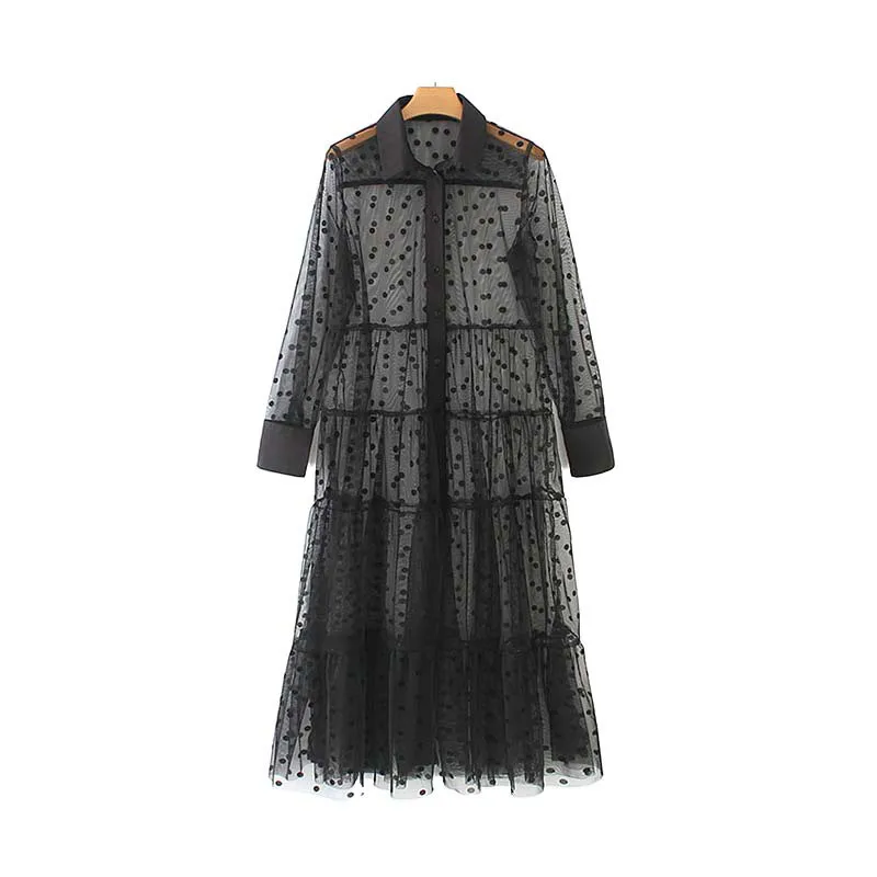 Женское Прозрачное платье топ в горошек с длинным рукавом|Пляжная одежда| |