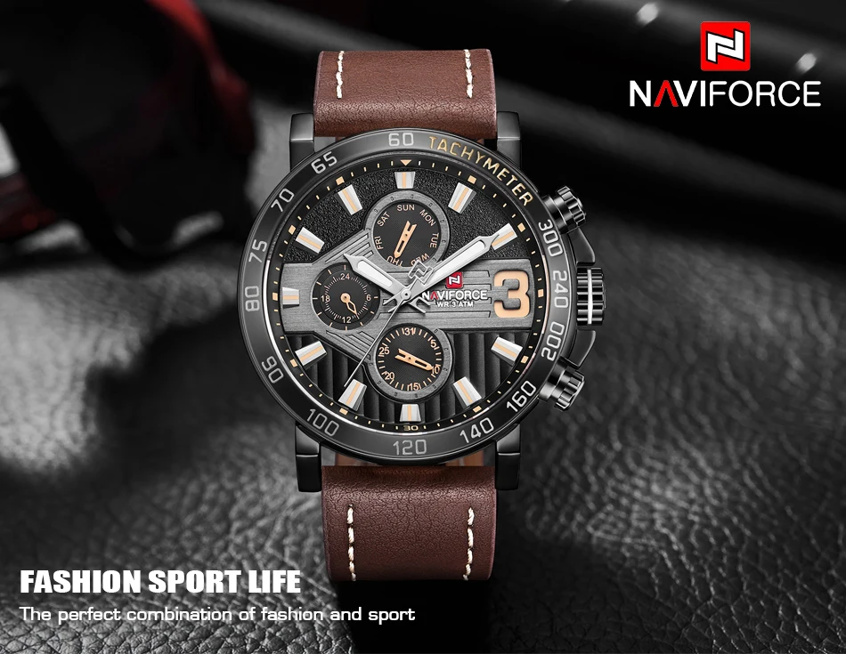 Новые мужские часы от роскошного бренда NAVIFORCE, мужские спортивные часы, водонепроницаемые кожаные кварцевые часы с датой недели, мужские часы, мужские часы