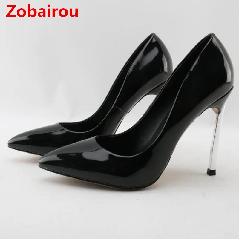 Женские свадебные туфли Zobairou черные из лакированной кожи 10 см 12 см|shoes woman stiletto|women