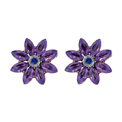 purple Женские серьги-гвоздики в форме бомбы с цветком, шикарные серьги с мерцающими кристаллами Oorbellen для девушек - Окраска металла: purple