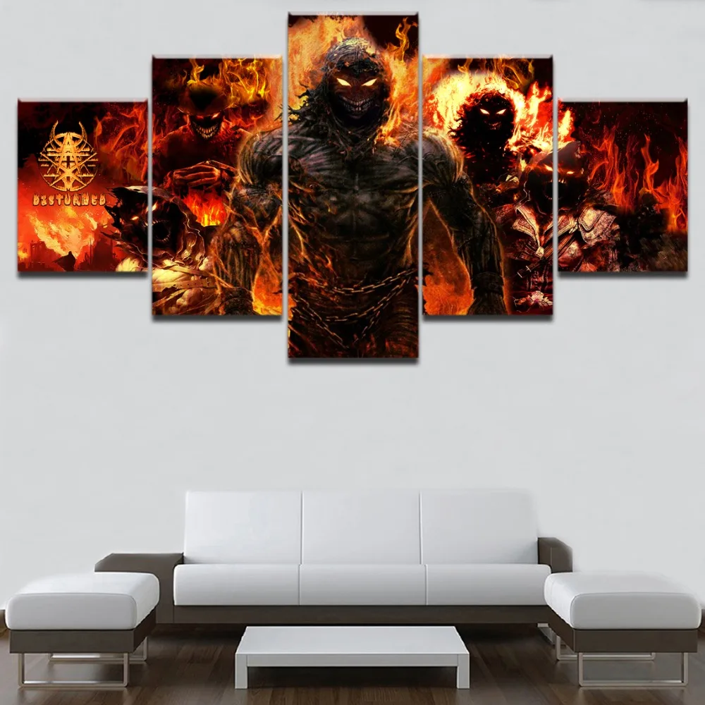 Home Decorative Modular Pictures Framework Canvas Posters And Printed 5 Panel Disturbed Heavy Metal Painting On The Wall Art | Дом и сад