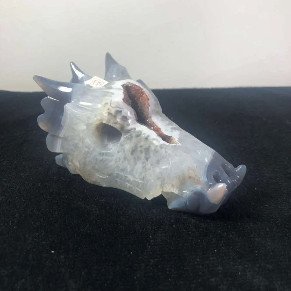 Дешевая цена резной натуральный агат geode dragon head украшение для дома для заживления 0,84 кг DD