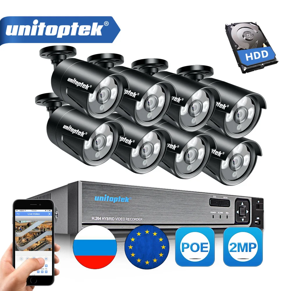 8CH 4MP Система охранного видеонаблюдения POE NVR CCTV система безопасности комплект (8)