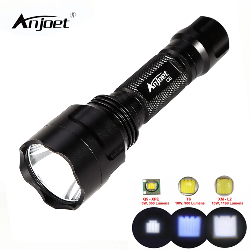 

ANJOET C8 Self-defense flashlight 5 modes XML T6 Q5 L2 LED 1198LM Aluminum Single file Tactics Torches Lamp for Camping Cycling