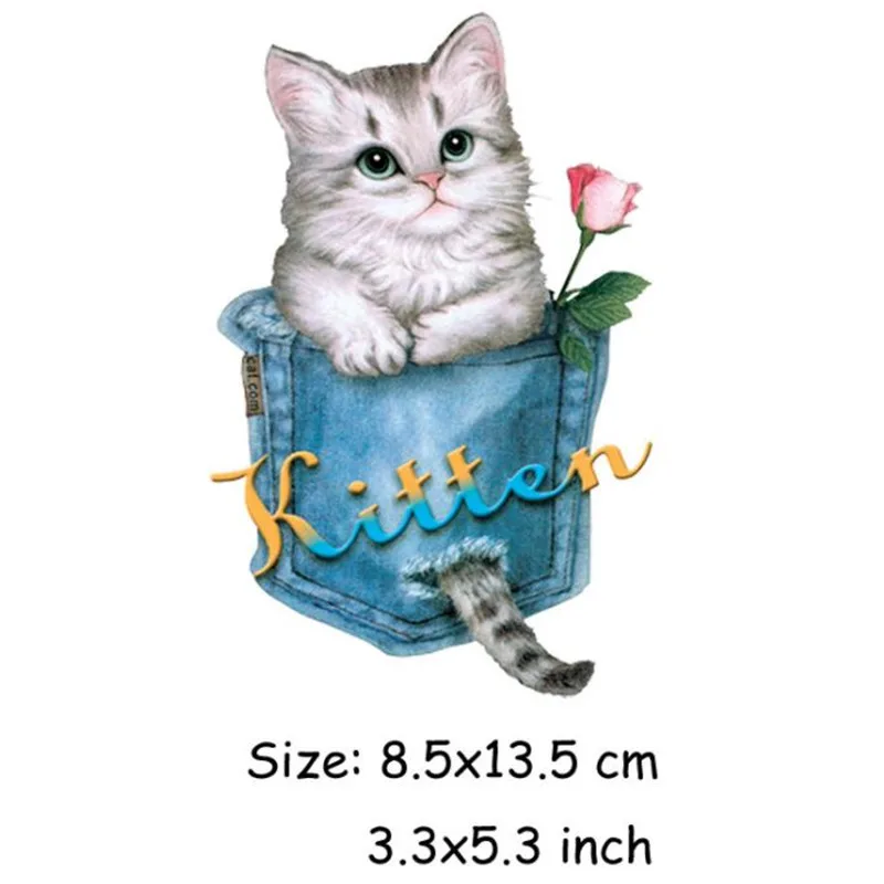Милые карманные нашивки для одежды с кошкой 3d наклейки утюжок переноса футболка