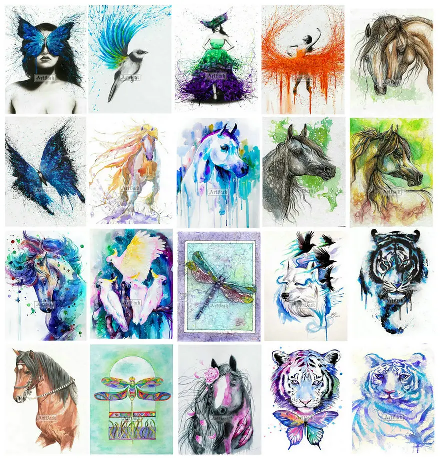 

New Hot 23 style 5d diy diamond painting watercolor animal full square round drill 3d diamond mosaic for home decoration gift