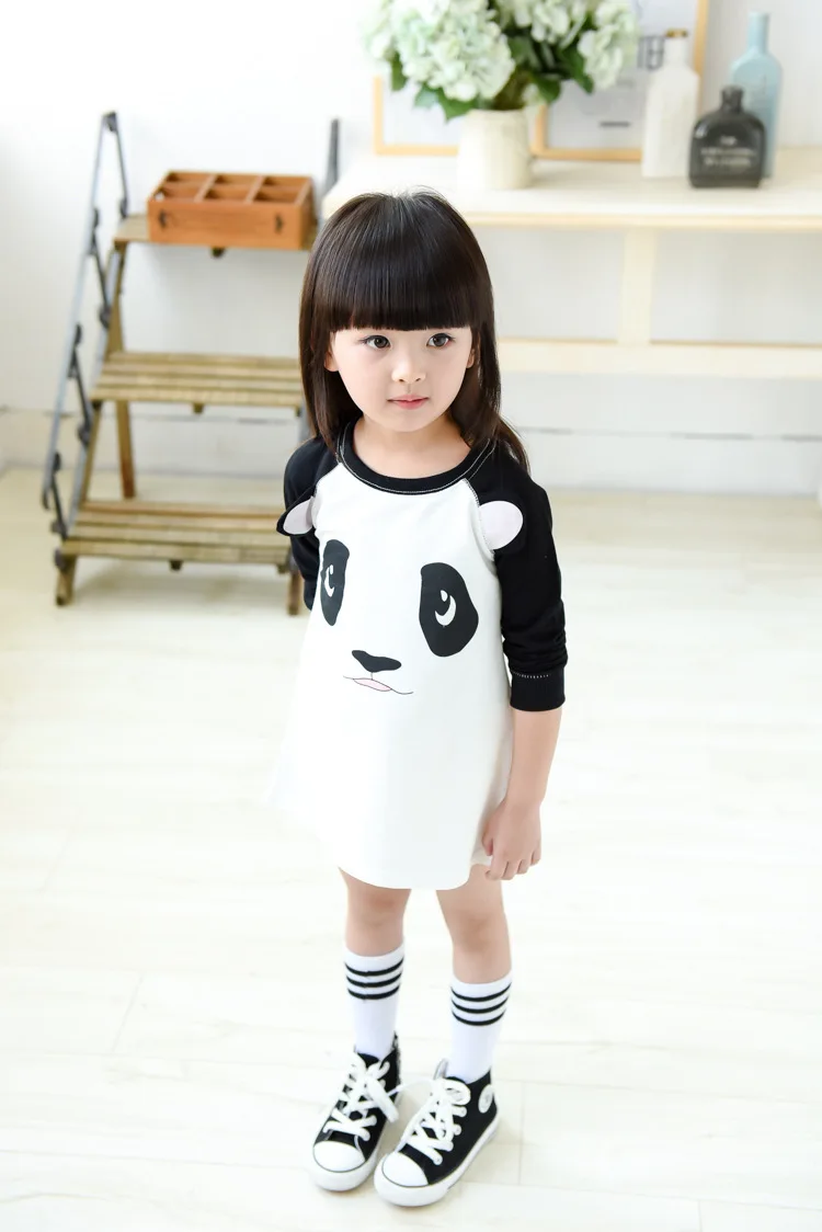 Новинка 2017 модные платья для маленьких девочек с изображением панды и мышки