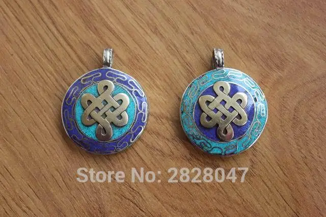 PN914 этнический Тибетский латунный инкрустированный Lapis камень Lucky амулет с