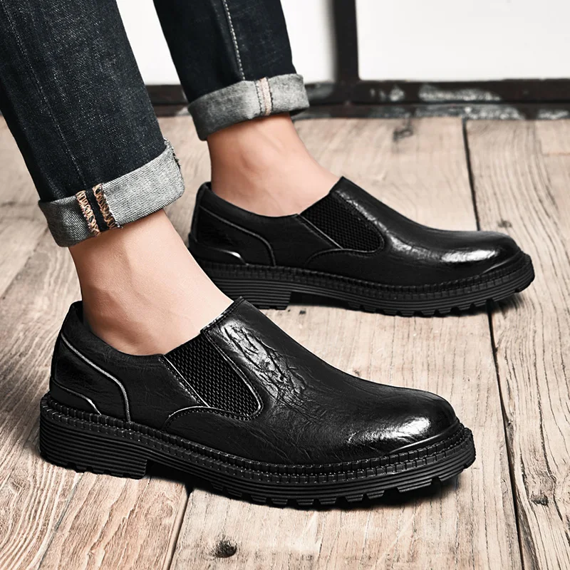 Fashion men's shoes casual leather slip on loafers male 2019 new spring autumn shoe men gray black waterproof work for | Обувь