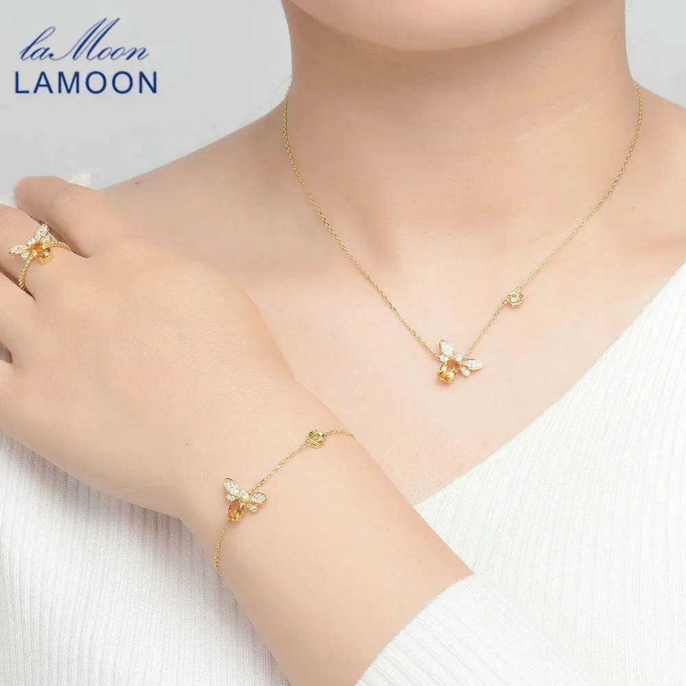 Ювелирный Комплект из серебра 100% пробы с натуральным цитрином 5x7 мм 1 карат|jewelry