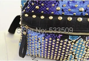 Fashion Travel Backpack Snake Skin Punk Rivet Bag Cool Leather shoulders bag | Багаж и сумки