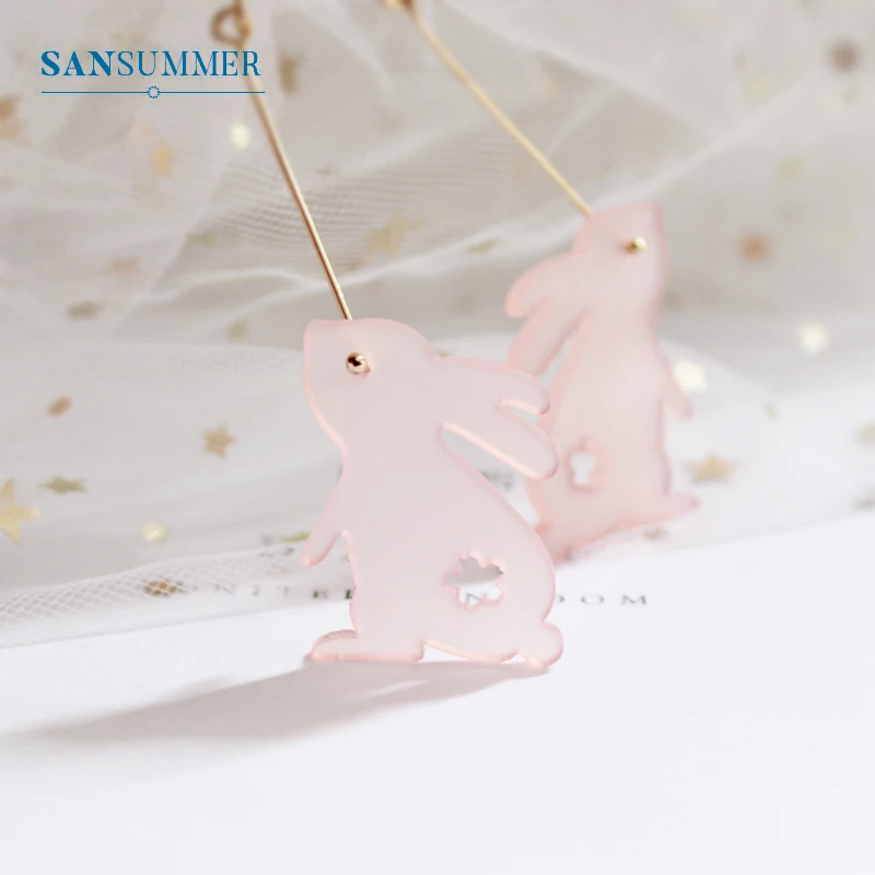 Женские акриловые серьги sanлето 2019 длинные с милым розовым кроликом для девушек