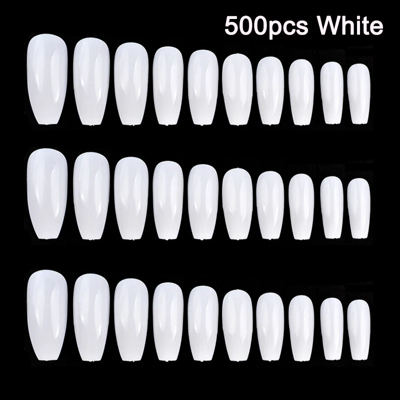 500pcs White 100/500 шт длинные балерины гроб форма полное покрытие искусственные ногти искусство наконечник DIY FM88 - Цвет: 500pcs White