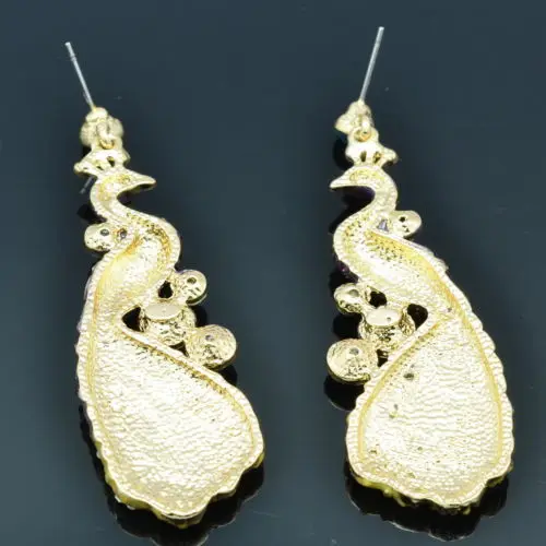 2015 Fashion Women Dangle Earring Vogue Pink Rhinestone Crystals Animal Peafowl Peacock Pierced Free Shipping FA3185 | Украшения и