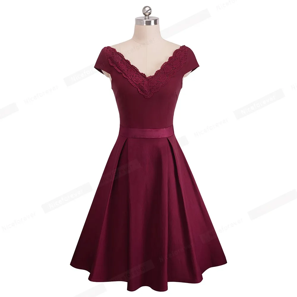 Хорошее-forever, винтажное, элегантное, с вышивкой, кружевное, из кусков, vestidos, сексуальное, сзади, v-образный вырез, а-силуэт, пинап, для деловых женщин, вечерние, расклешенное платье A077