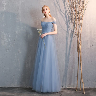 SSYfashion кружево до тюль в пол длинные голубое платье подружки невесты элегантное платье для женщин для Свадебная вечеринка на заказ плюс размеры платье - Цвет: blue