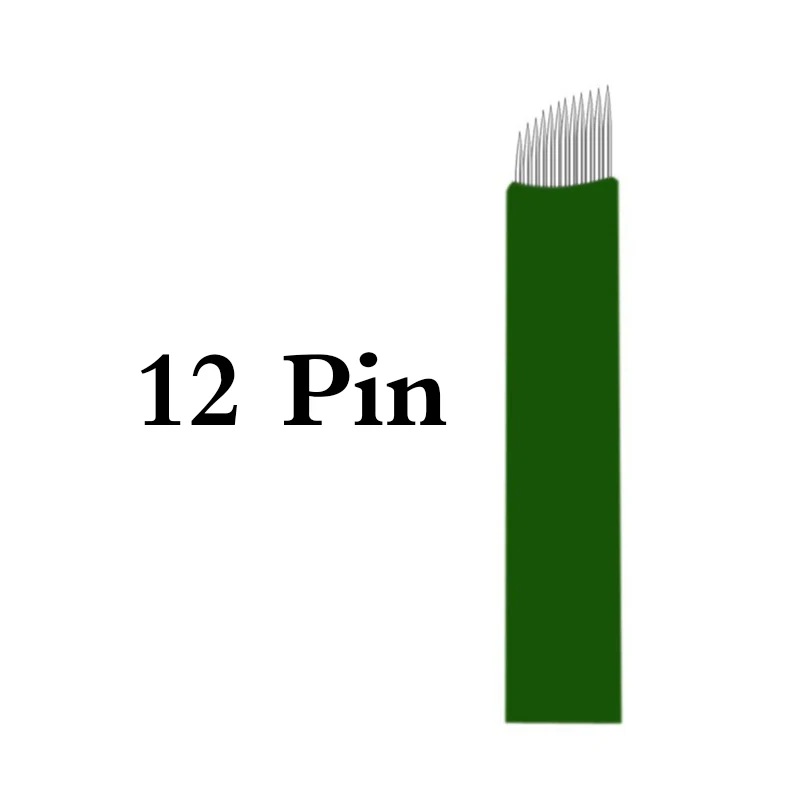 12 Pin 100 шт. 11 12 14 16 17 18 гибкие лезвия 0,20 мм зеленые микроблейдинг Иглы для татуировки Lamina Перманентный макияж tebori Agulhas иглы - Габаритные размеры: 12 Pin