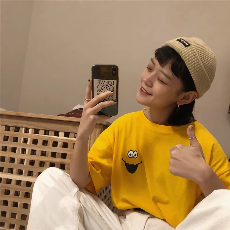 Харадзюку, Повседневная футболка, женская одежда, лето, корейский Ulzzang Kawaii, с принтом, короткий рукав, футболки для женщин и девочек, футболки, топы