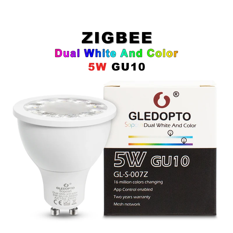 ZIGBEE RGB/CCT белый 5 Вт GU10 лампа RGBW/CW 2700-6500 K светодиодный прожектор AC100-240V zigbee zll работа с alexa puls светодиодный