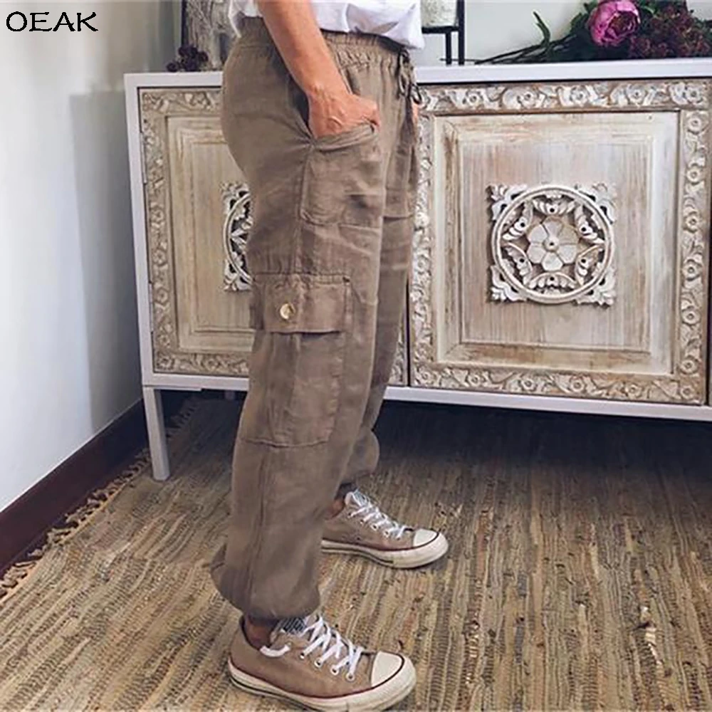 Oeak Модные мужские/женские повседневные однотонные свободные брюки Брюки с