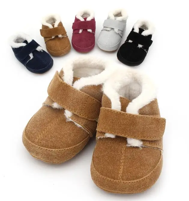 

New Warm Winter Baby Boots with Fur Genuine Leather Baby Moccasins Hard Rubber Winter Boots Shoes First Walker Boys Girls Boots