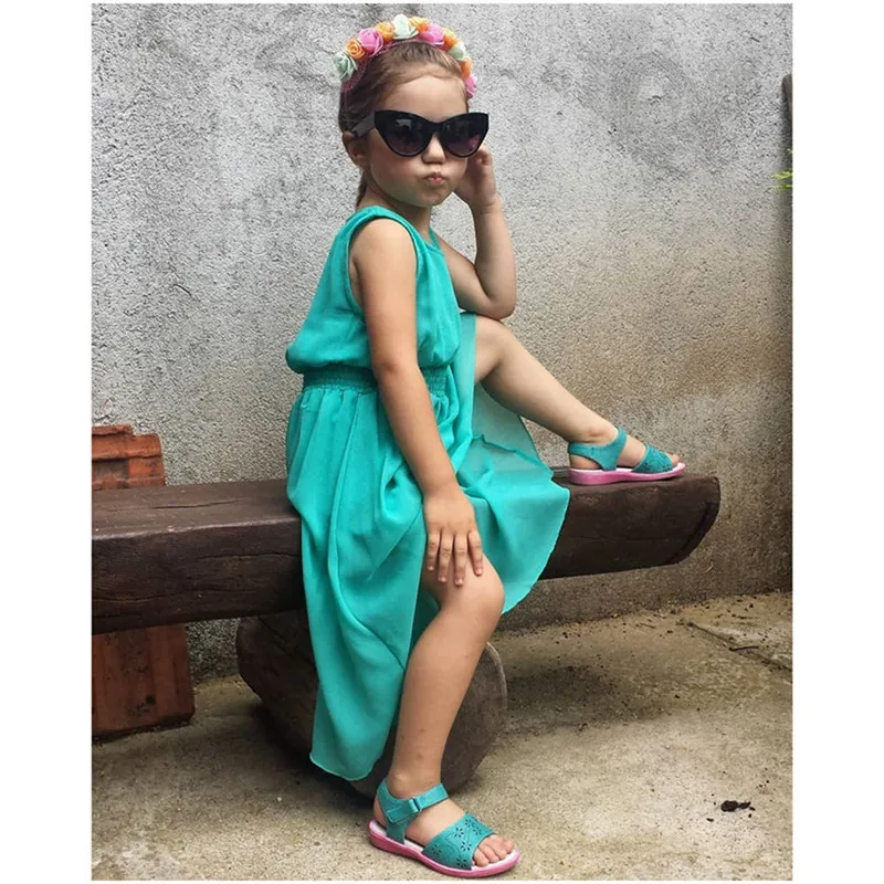 Baby Kid Girl Sleeveless Solid Color Beach Dress Summer Clothes for Children Big Swing Princess Dresses 1-5Y 2019 | Детская одежда и