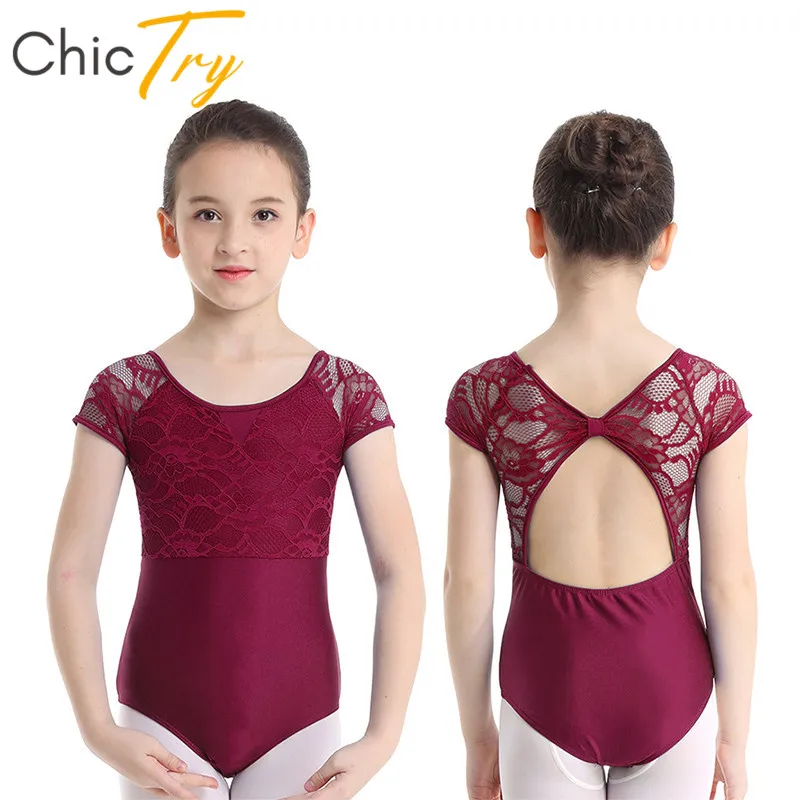 

ChicTry Kids Teens Floral Lace Professional Ballet Leotard Children Cutout Gymnastics Leotard Bodysuit Girls Practice Dance Wear