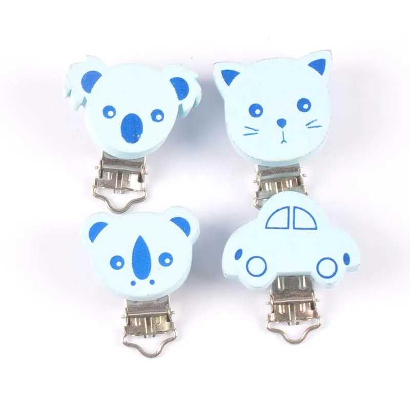 blue 4pcs 2-4 шт. окрашенные деревянные детские соски зажимы младенческой милый коала пустышка застежка кулон для ювелирных изделий ручной работы MT2194 - Metal color: blue 4pcs