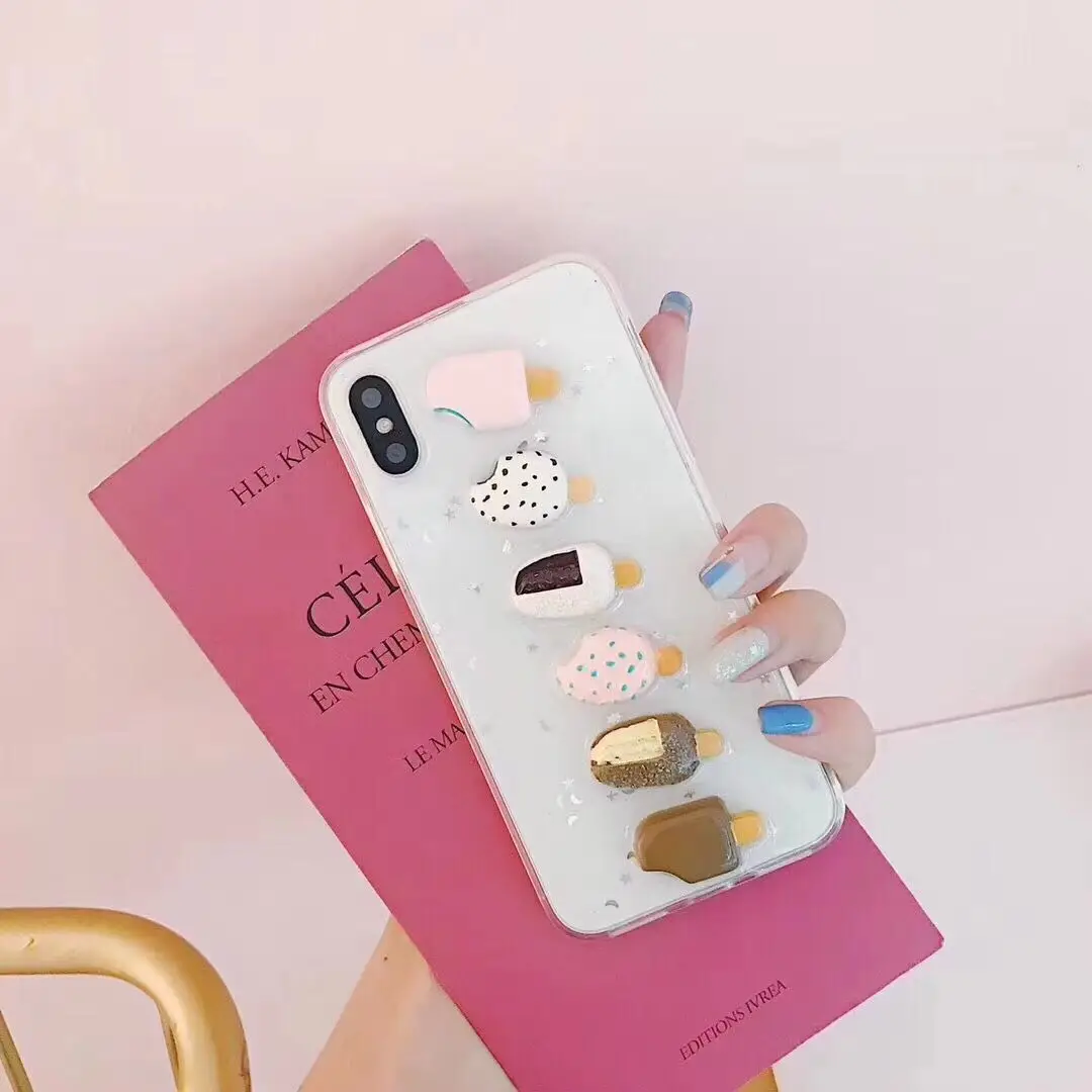 Прекрасный 3D летом мороженое чехол для телефона iPhone 6 S 7 8 плюс Сияющий Блеск