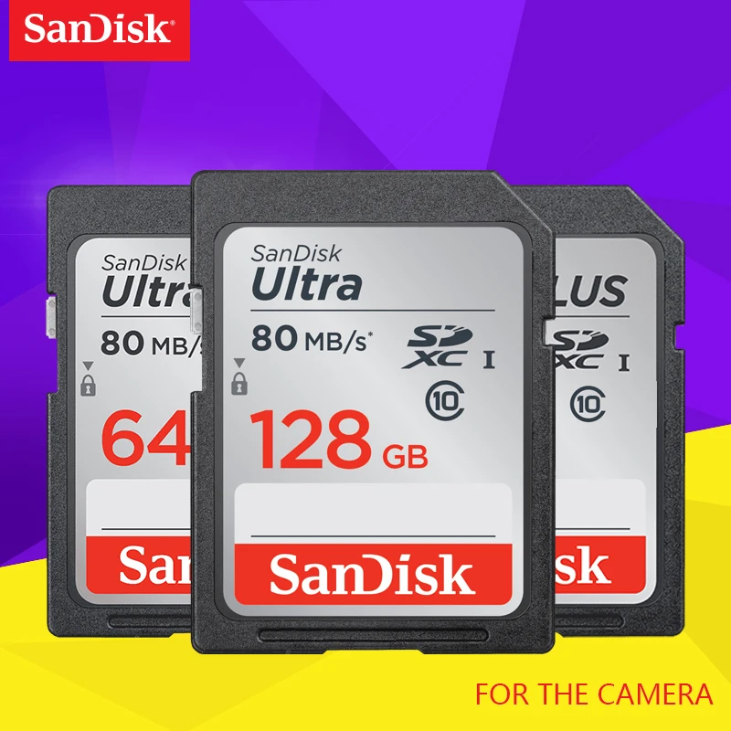 Двойной Флеш-накопитель SanDisk Ultra разъем для SD карты со шлейфом 8 Гб оперативной памяти, 16 Гб встроенной памяти, 32 ГБ SDHC 64 Гб 128 256 SDXC Class10 слот для карт памяти C10 R80mb/s USH-1 Поддержка для Камера