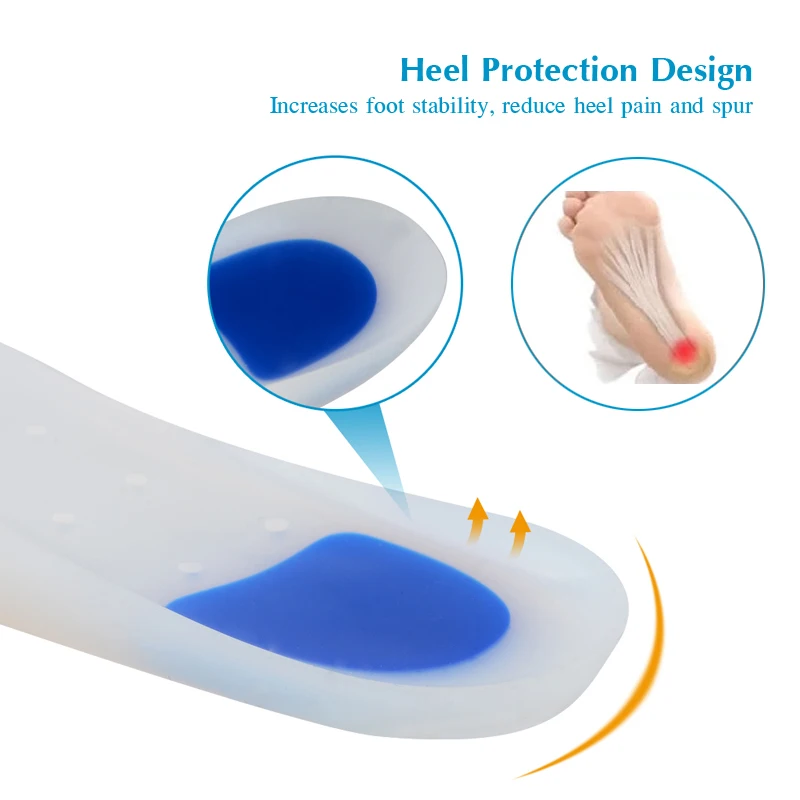 Soumit Elastic Medical Silicone Gel Insole Plantar Fasciitis Heel Spur Running Sport Insoles Shock Absorption Pads for Men Women