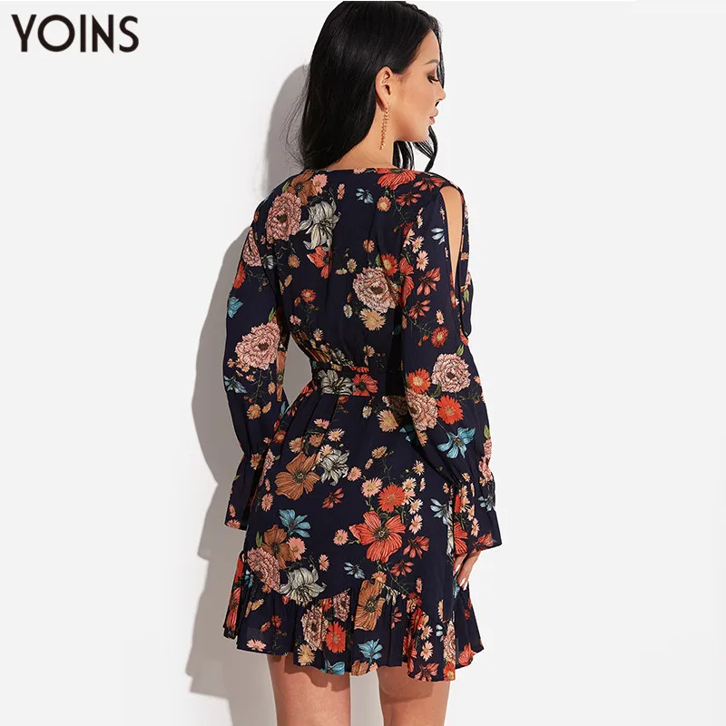 YOINS 2019 женское летнее осеннее платье с длинным рукавом винтажное цветочным