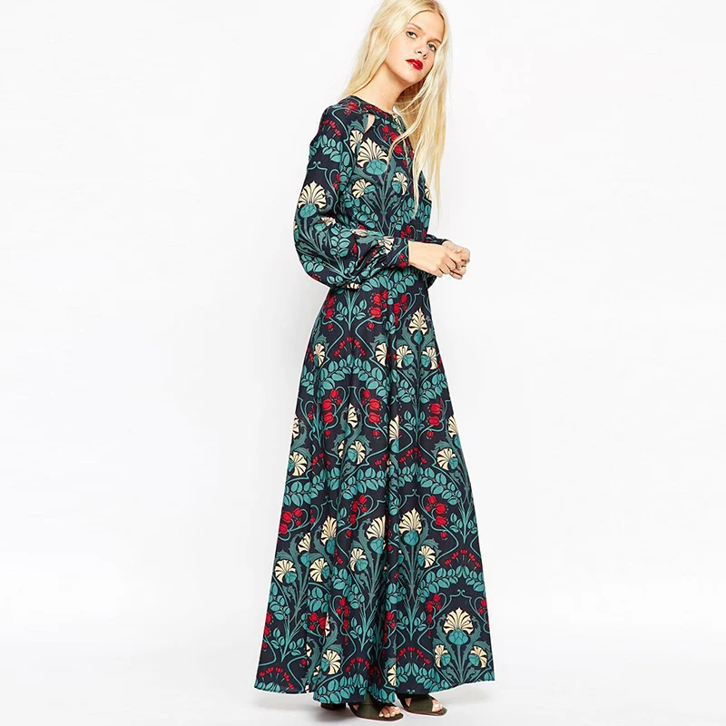 2017 летние и осенние женские длинные платья в стиле ретро с цветочным принтом