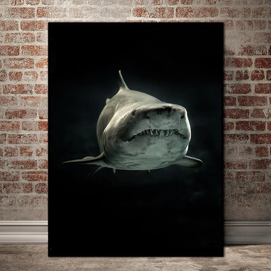 Настенная картина Акула животное холст живопись черно белый художественный
