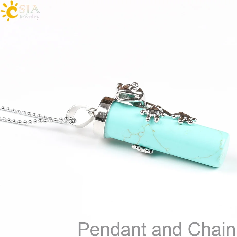 Turquoise Csja Мода Розовый кварц драгоценный камень мощное ожерелье мужской женский ювелирный кулон с натуральным драгоценным камнем Милая Лягушка ювелирные изделия E184 - Окраска металла: Turquoise