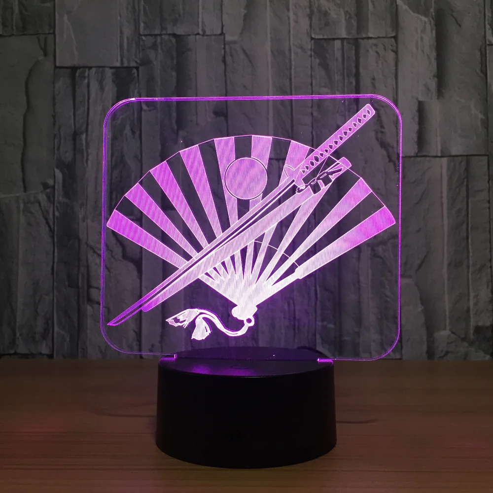 

Japan's samurai sword Fan 3d Nightlight LED Colorful USB Table Lamp Led Decorative Lampara Indoor Lamp For Gift
