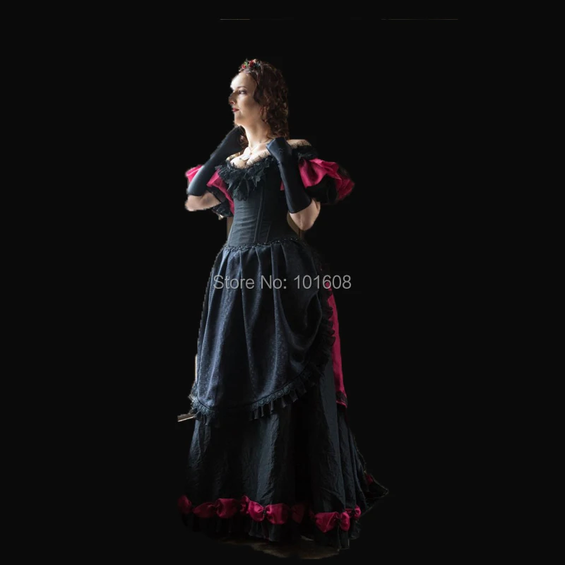 Адаптированное! 18 вековое черное эра платье для Хэллоуина театра эпохи
