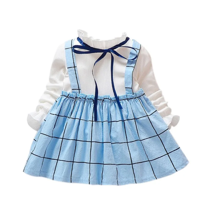 Girls Autumn Korean Style Long Sleeve Kids Clothes Baby Infant Cute Plaid Ribbon Princess Dress Children Clothing | Детская одежда и