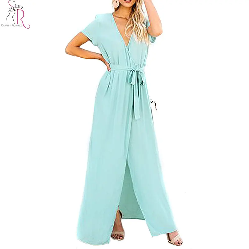 Сексуальное Женское Платье макси с глубоким v-образным вырезом и завязками на