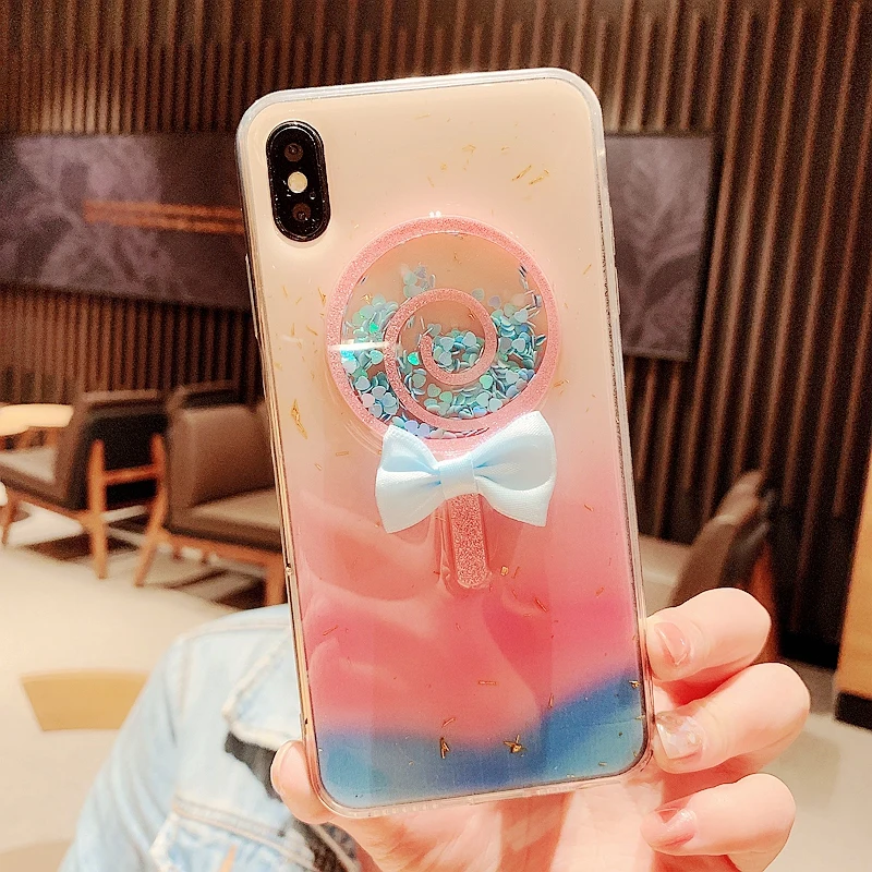 Роскошный чехол для Iphone X Xs Max 7 8plus 6s Xr с блестками и бантом мягкий прозрачный из