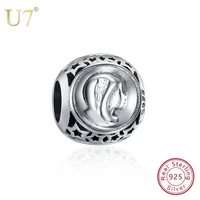 u7 sterling silver 925 virgo star sign round beads charms for bracelet making diy women jewelry accessories para pulsera sc124