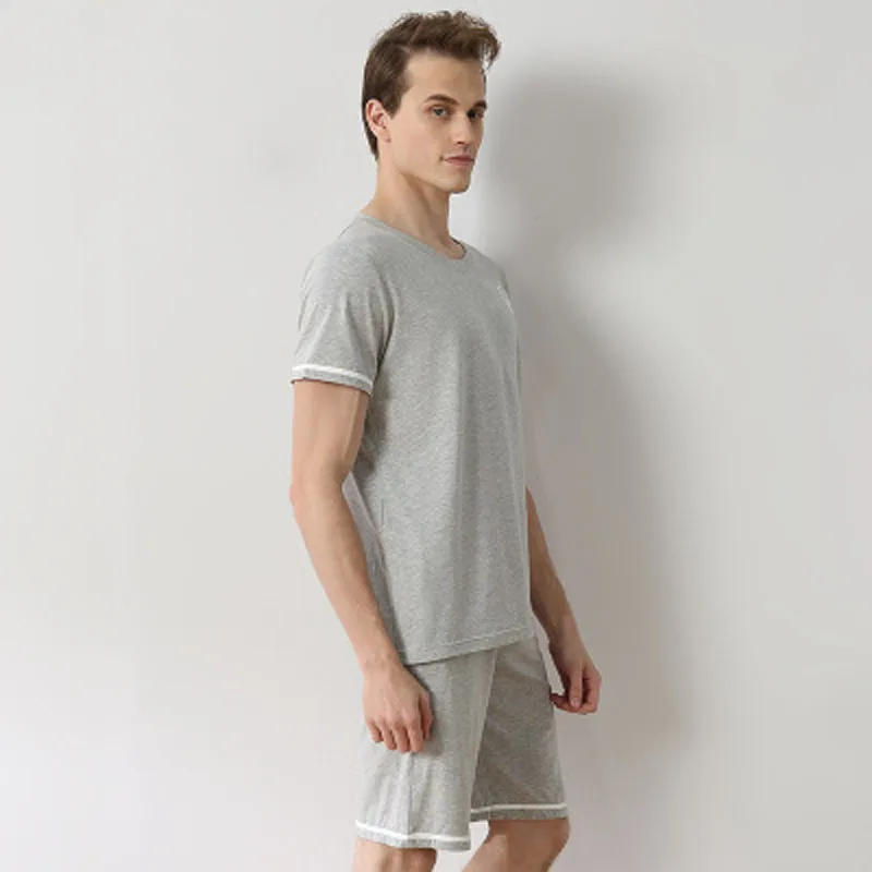 100% cotton spring and autumn men's pajamas full sleeve home clothing O-neck solid men night sleepwear free shipping